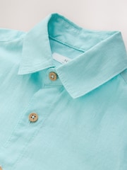 Aqua Blue Short Sleeve Linen Blend Shirt (3-16yrs) - Image 3 of 4