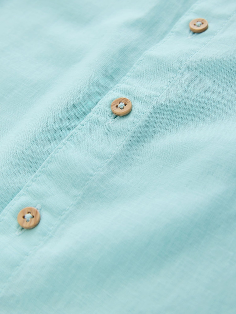 Aqua Blue Short Sleeve Linen Blend Shirt (3-16yrs) - Image 4 of 4