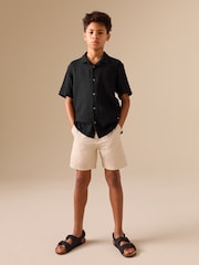 Black Short Sleeve Revere Collar Double Cloth Shirt (3-16yrs) - Image 2 of 8