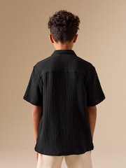 Black Short Sleeve Revere Collar Double Cloth Shirt (3-16yrs) - Image 3 of 8
