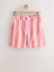 Pink/Orange Stripe Linen Blend Shorts - Image 5 of 7