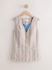 Blue/Beige Stripe N. Premium Linen Blend Waistcoat - Image 1 of 3