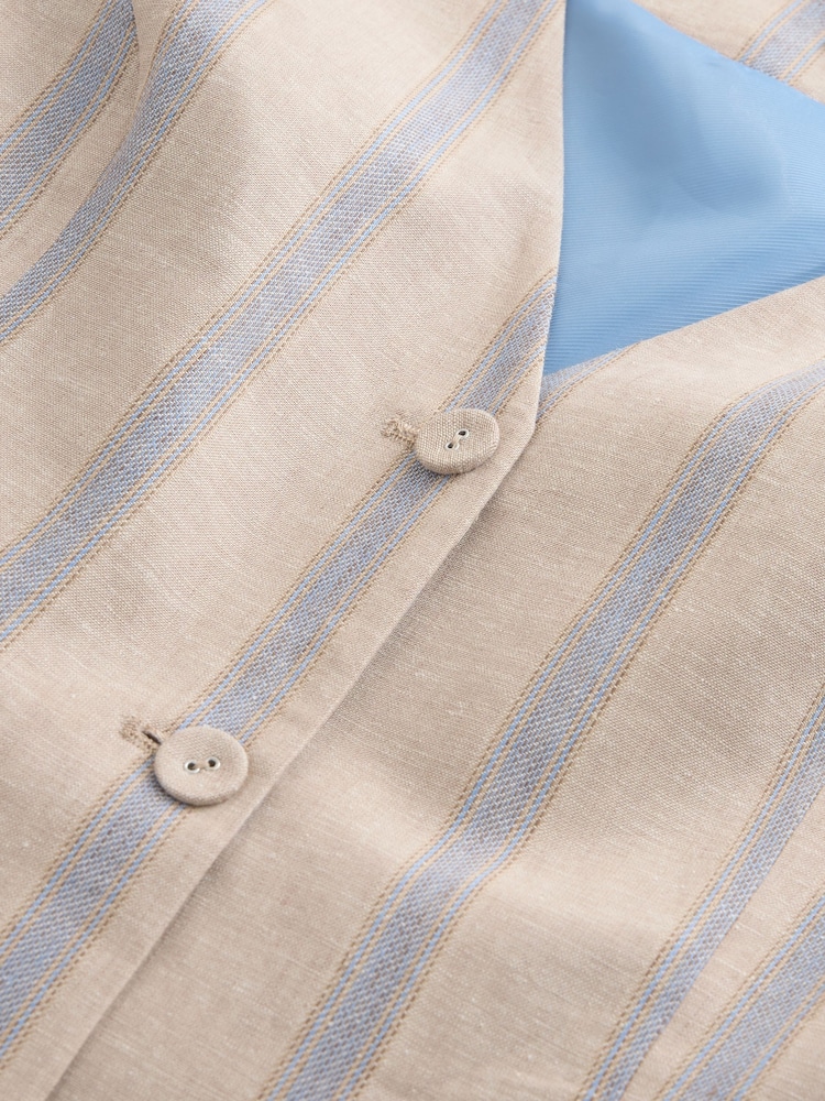 Blue/Beige Stripe N. Premium Linen Blend Waistcoat - Image 2 of 3