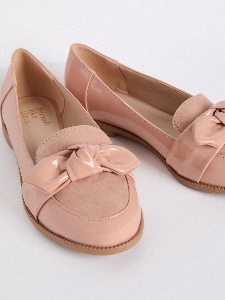 Friends Like These Nude Comfort Bow Faux Leather Patent Loafers - Image 1 of 4 Friends Like These Nude Comfort Bow Faux Leather Patent Loafers - Image 1 of 4