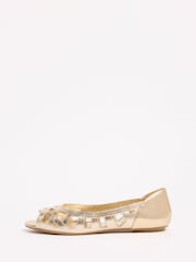 Friends Like These Gold Standard Fit Faux Leather Flat Cutout Peeptoe Ballerina Shoes - Image 2 of 5