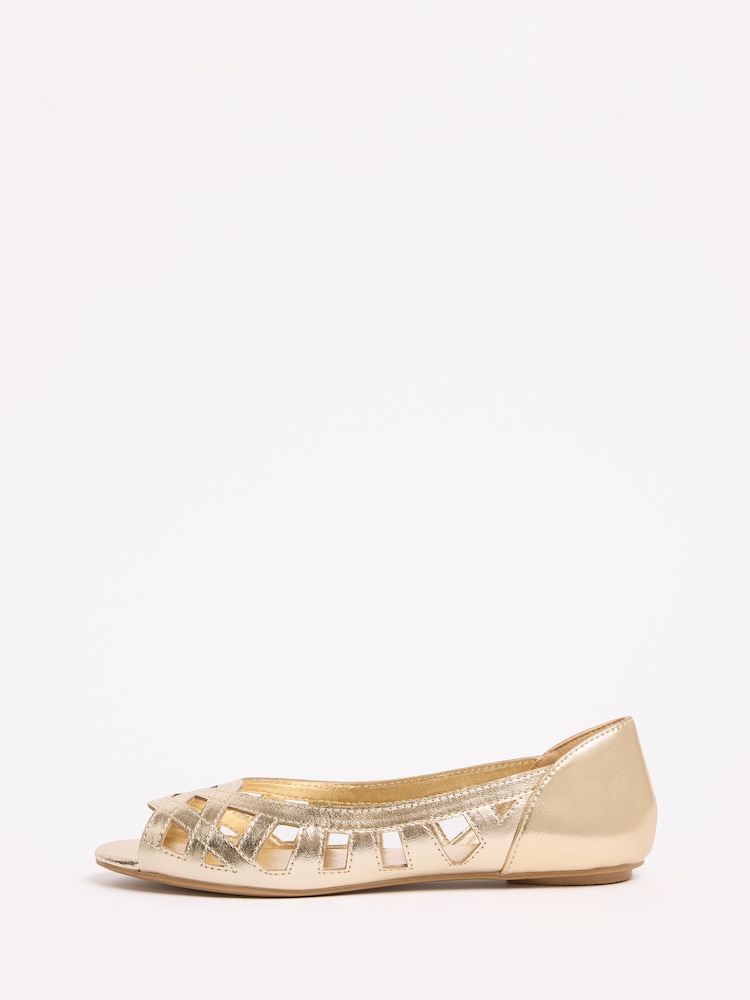 Friends Like These Gold Standard Fit Faux Leather Flat Cutout Peeptoe Ballerina Shoes - Image 2 of 5
