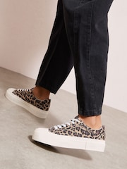 Friends Like These Animal Leopard Canvas Flatform Lace Up Casual Low Top Trainers - Image 3 of 5