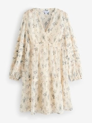 Ecru White Floral Print Mini Dress - Image 1 of 1