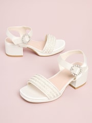 Lipsy Low Block Heel Platform Pearl Occasion Flower Girl Sandals - Bilde 1 av 4