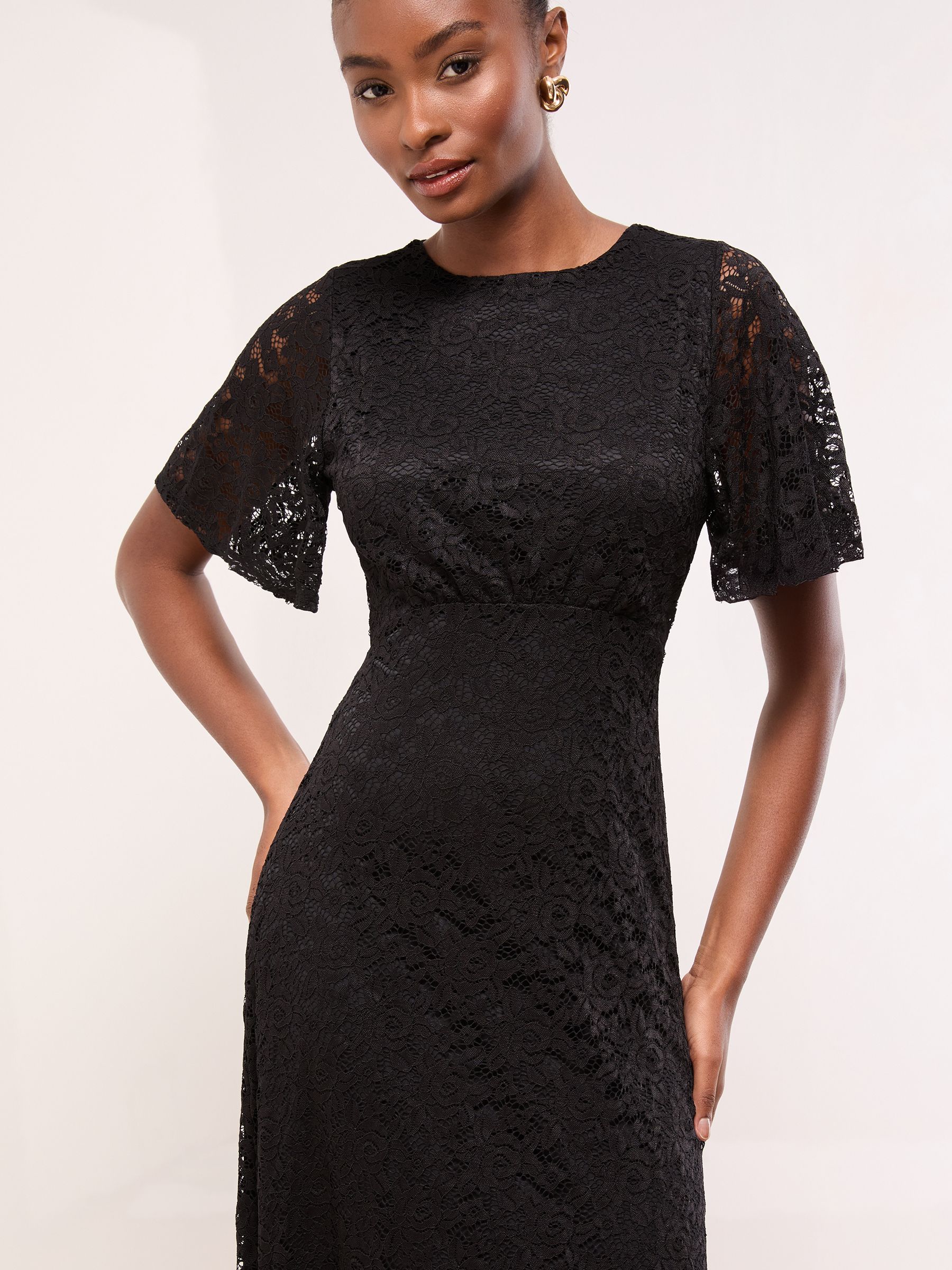 Buy Lipsy Black Short Sleeve Lace Underbust Midi Dress from Next USA