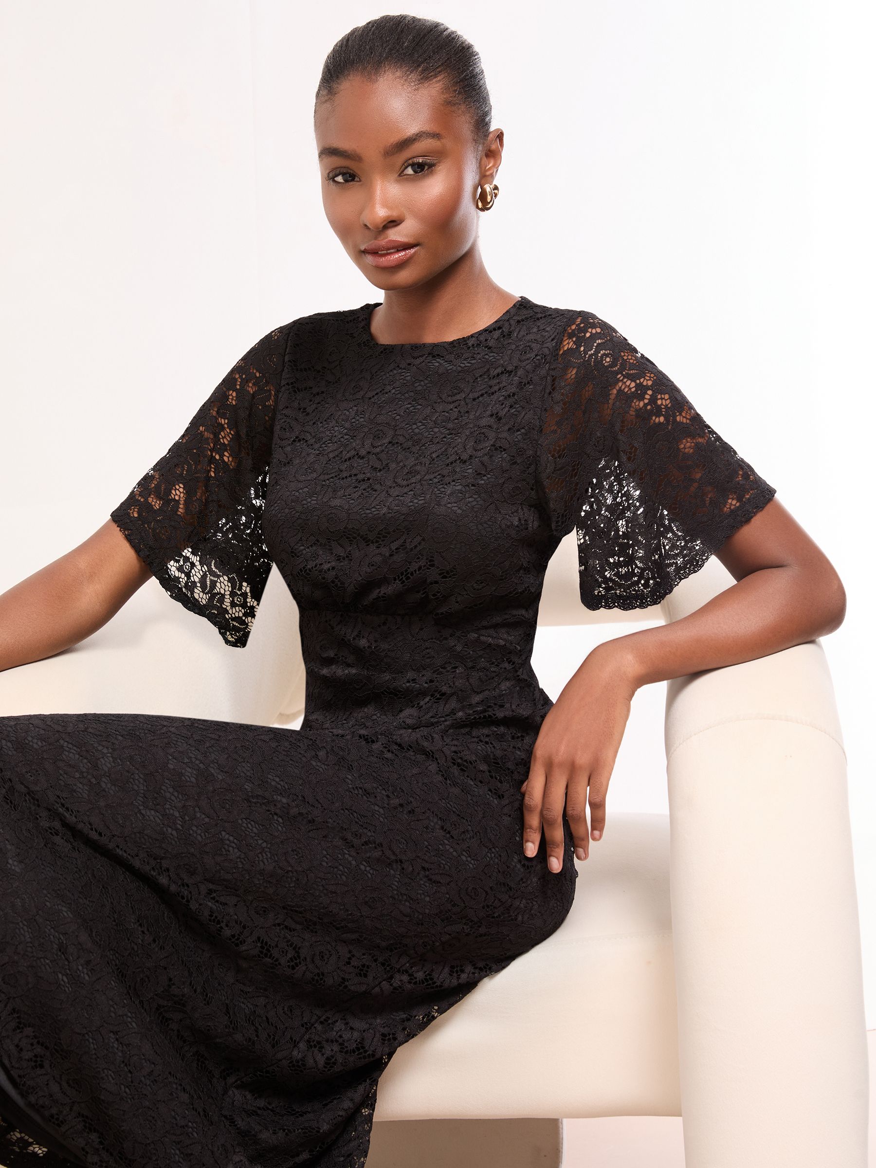 Buy Lipsy Black Short Sleeve Lace Underbust Midi Dress from Next USA