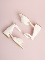 Lipsy White Sequin Corsage Occasion Flower Girl Block Heel Sandals - Image 1 of 4