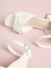 Lipsy White Sequin Corsage Occasion Flower Girl Block Heel Sandals - Image 4 of 4