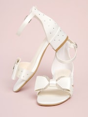 Lipsy White Standard Fit (F) Embellished Bow Occasion Flower Block Heeled Sandals - Image 1 of 4