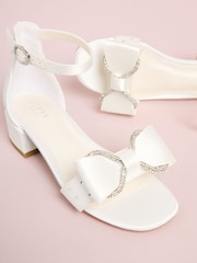 Lipsy White Standard Fit (F) Embellished Bow Occasion Flower Block Heeled Sandals - Image 2 of 4