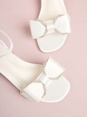 Lipsy White Standard Fit (F) Embellished Bow Occasion Flower Block Heeled Sandals - Image 3 of 4