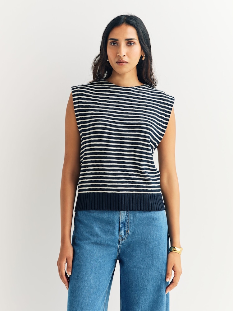 Weekend MaxMara Black Landa Striped Sleeveless Top - Image 1 of 5