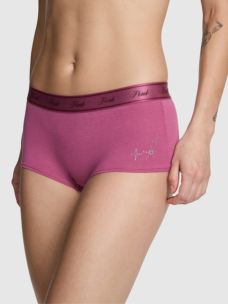 Victoria's Secret PINK Burgundy Red Diamante Print High Waist Cotton Logo Knickers - Image 1 of 2 Victoria's Secret PINK Burgundy Red Diamante Print High Waist Cotton Logo Knickers - Image 1 of 2