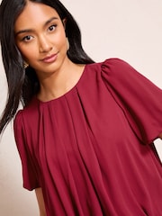 Friends Like These Raspberry Pink Short Sleeve Bubble Hem Pleated Blouse - Image 4 of 4