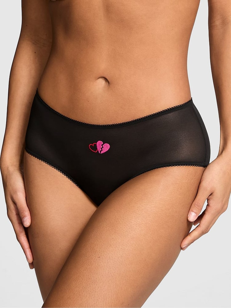 Victoria's Secret Pink Heartbreaker Black Cheeky Embroidery Knickers - Image 2 of 3