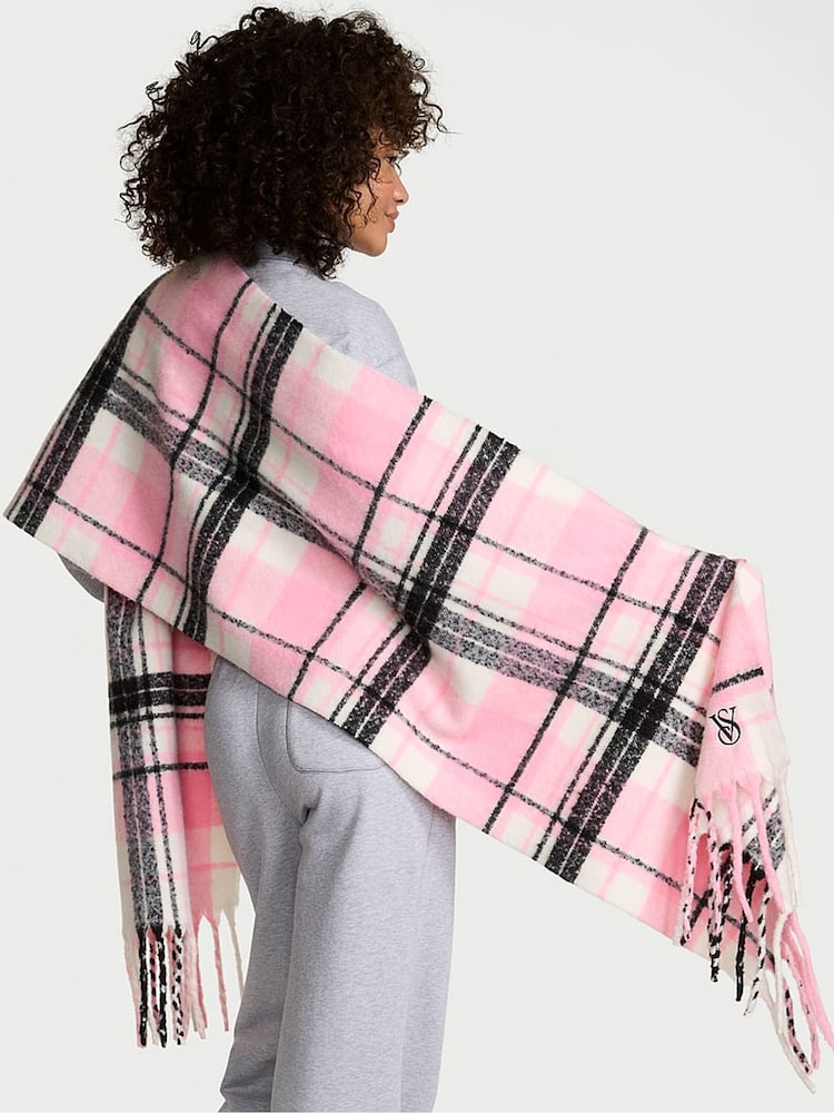 Victoria's Secret Pretty Blossom Pink Tartan Cosy Blanket Scarf - Image 2 of 3 Victoria's Secret Pretty Blossom Pink Tartan Cosy Blanket Scarf - Image 2 of 3