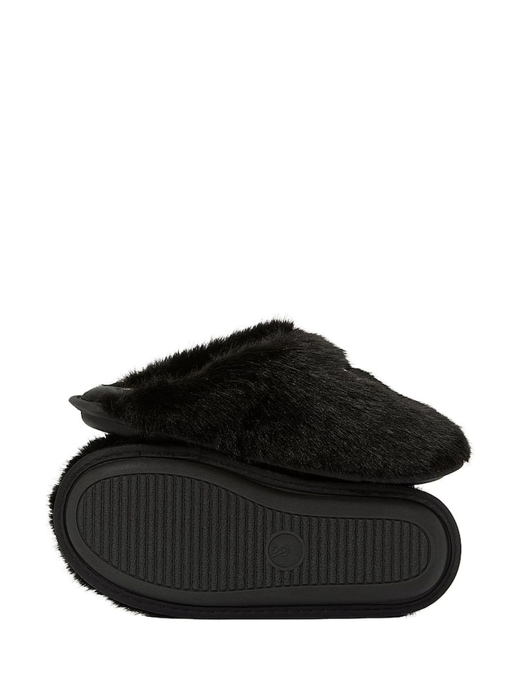 Victoria's Secret Black Closed Toe Faux Fur Slippers - Image 2 of 2 Victoria's Secret Black Closed Toe Faux Fur Slippers - Image 2 of 2