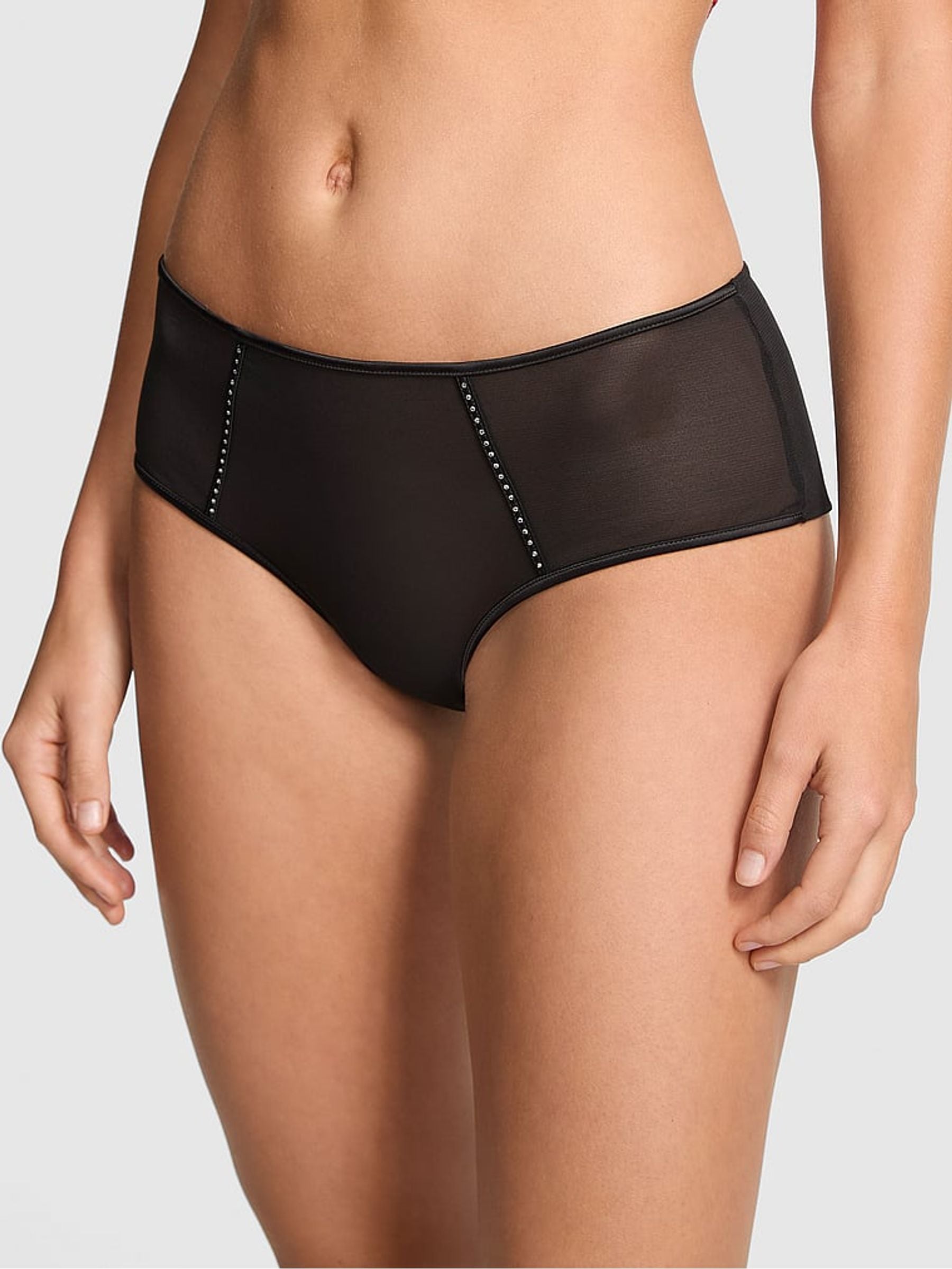 Victoria's Secret PINK Black Cheeky Mesh Diamonte Knickers