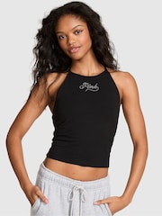 Victoria's Secret Pink Black Diamante Cotton Halter Bra Top - Image 1 of 2