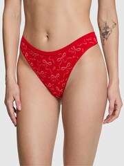 Victoria's Secret PINK Bright Vermillion Red Bow Print Thong Seamless Knickers - Image 1 of 2