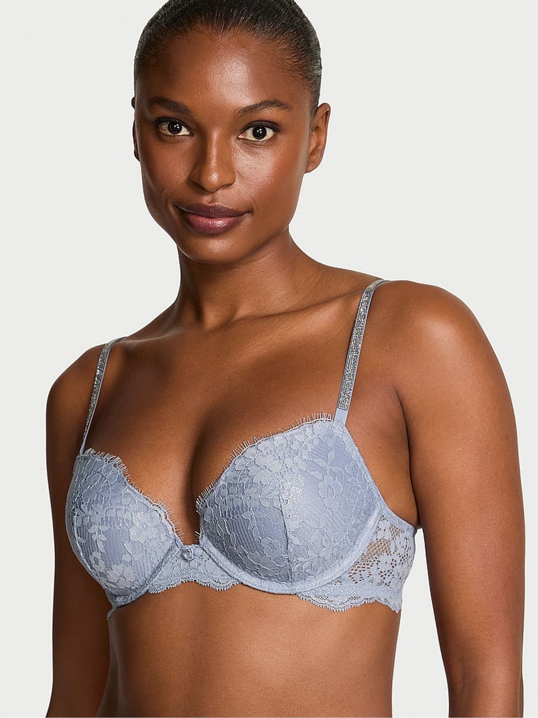Victoria's Secret Blue Grey Push Up Twinkle Strap Lace Bra
