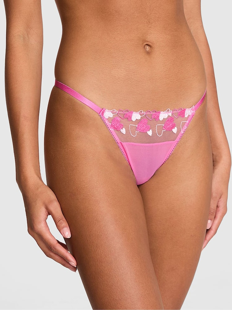 Victoria's Secret Pink Sweetheart Pink Mini Scoop Thong Embroidery Knickers - Image 2 of 3