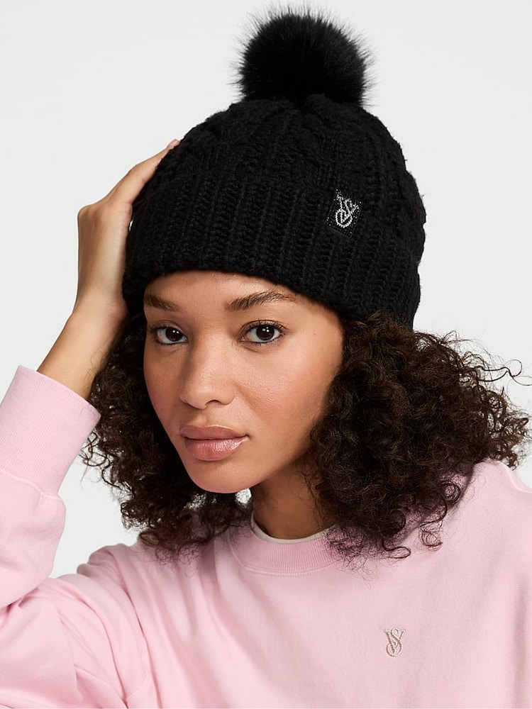 Victoria's Secret Black Knit Beanie Hat - Image 1 of 2 Victoria's Secret Black Knit Beanie Hat - Image 1 of 2