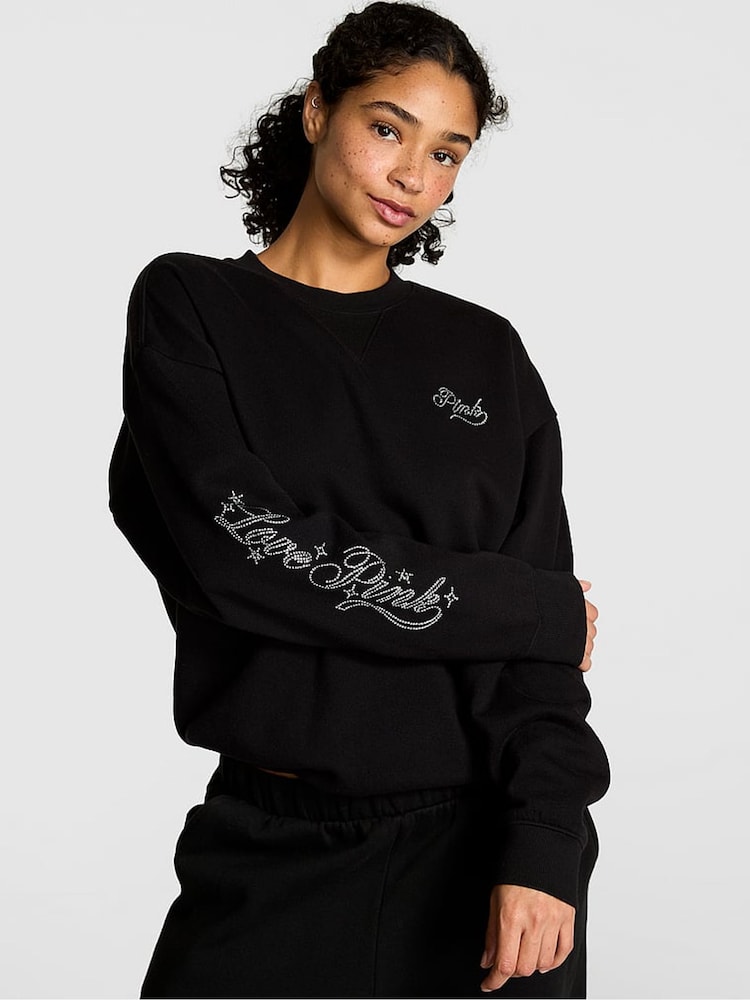 Victoria's Secret PINK Black Logo Print Fleece Sweatshirt - Image 1 of 2
