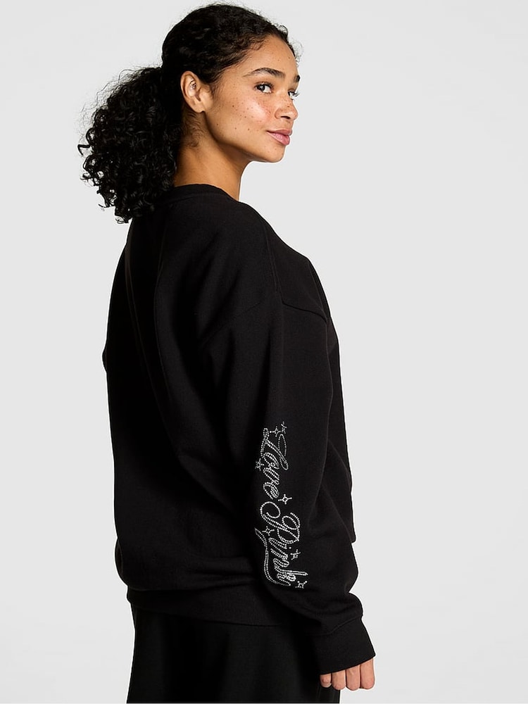 Victoria's Secret PINK Black Logo Print Fleece Sweatshirt - Image 2 of 2