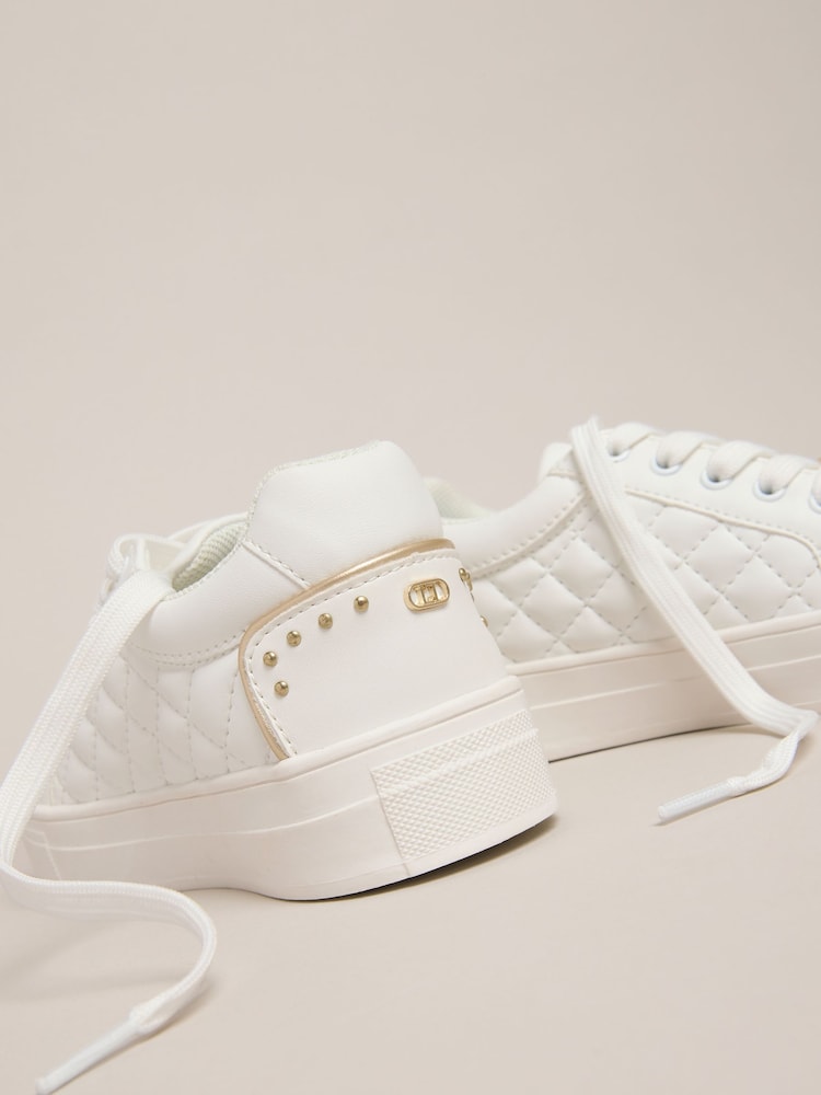 Lipsy White Lace Up Quilted Sports Trainers - Image 2 of 4