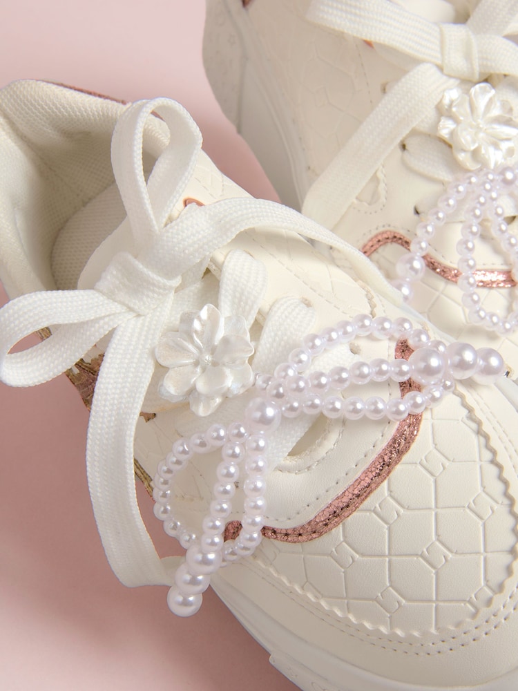 Lipsy White Rose Gold Detail Platform Sport Trainers - Image 4 of 4