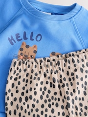 Blue Cat Animal Print Sweatshirt & Wide Leg Trousers Set (3mths-7yrs) - Image 9 of 10