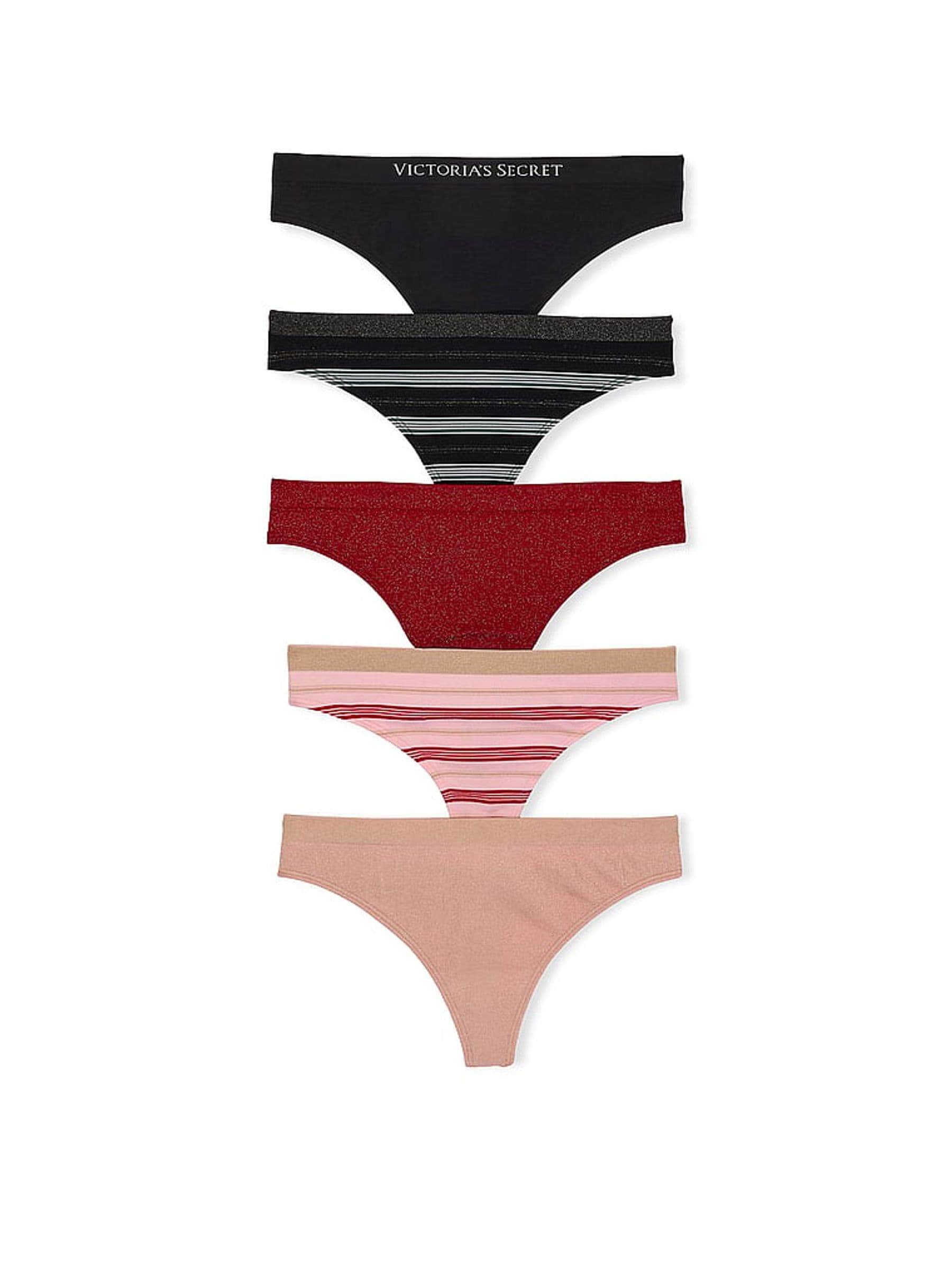 Victoria's Secret Red/Black/Pink Thong 5 Pack Knickers