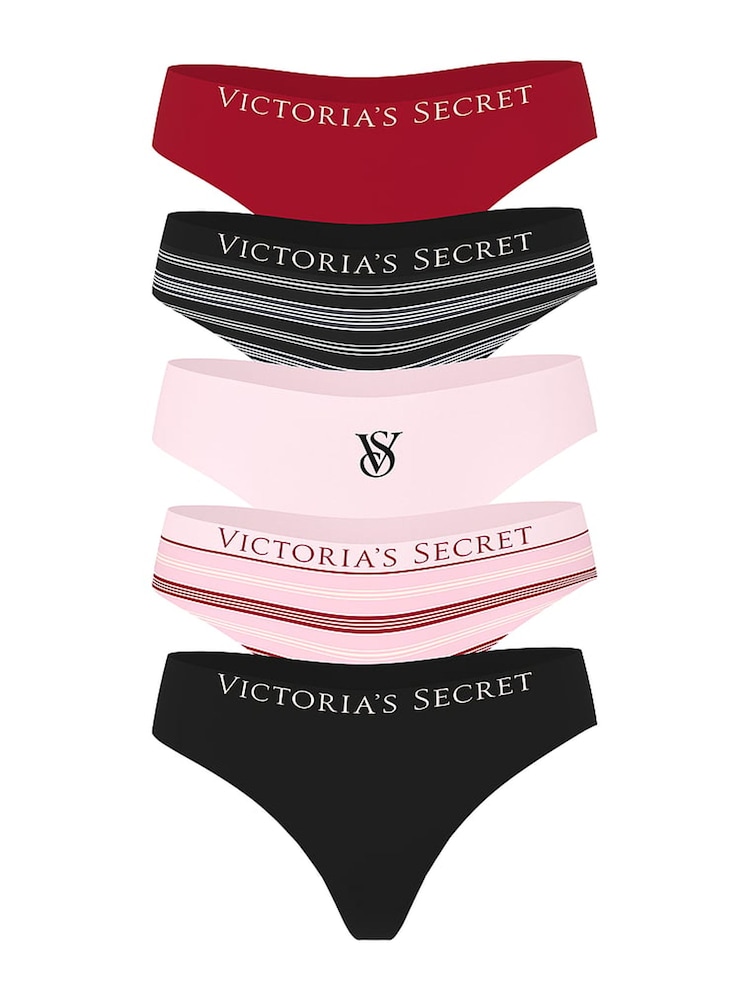 Victoria's Secret Red/Black/Pink Thong 5 Pack Knickers - Image 1 of 1 Victoria's Secret Red/Black/Pink Thong 5 Pack Knickers - Image 1 of 1