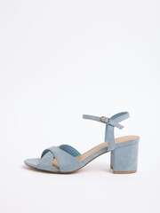 Friends Like These Faux Suede Blue Standard Fit Cross Over Mid Block Heeled Sandals - Image 5 of 5