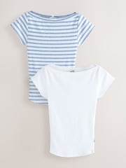 self. Blue/White Stripe Boat Neck T-Shirts 2 Pack - Image 1 of 11