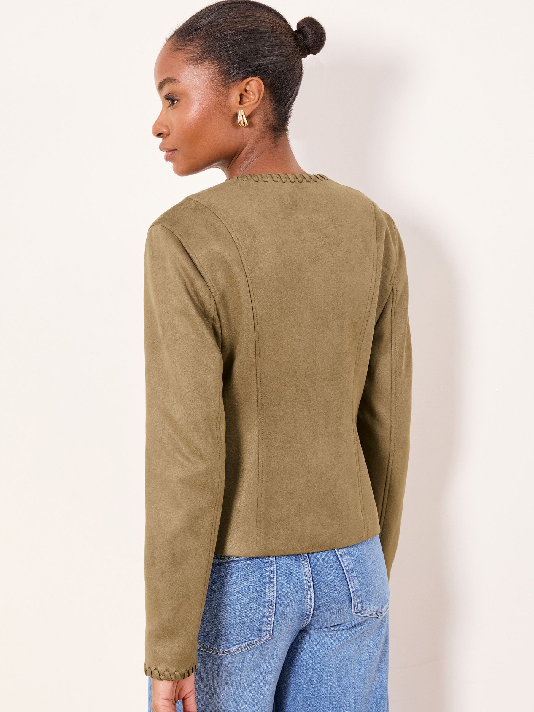 Buy Lipsy Faux Suede Olive Green Whipstitch Detail Collarless