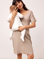 Mocha Brown Maternity Nursing Ribbed Nightie - Image 1 of 5