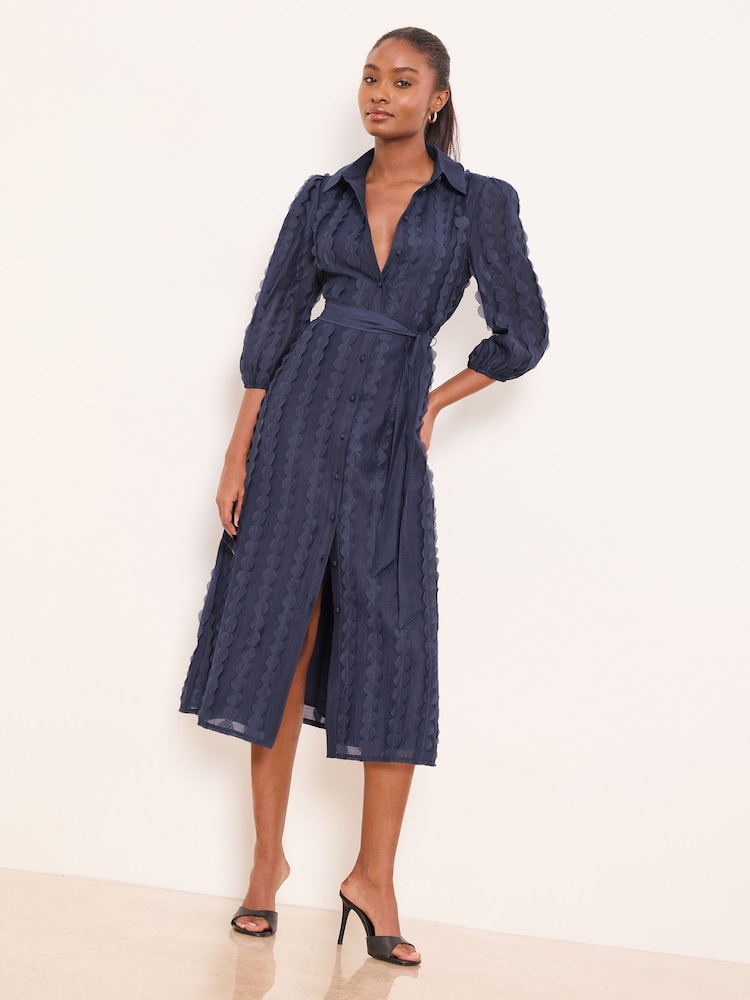 Lipsy Navy Textured Midi Shirt Dress - Image 1 of 4 Lipsy Navy Textured Midi Shirt Dress - Image 1 of 4