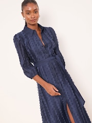 Lipsy Navy Textured Midi Shirt Dress - Image 3 of 4