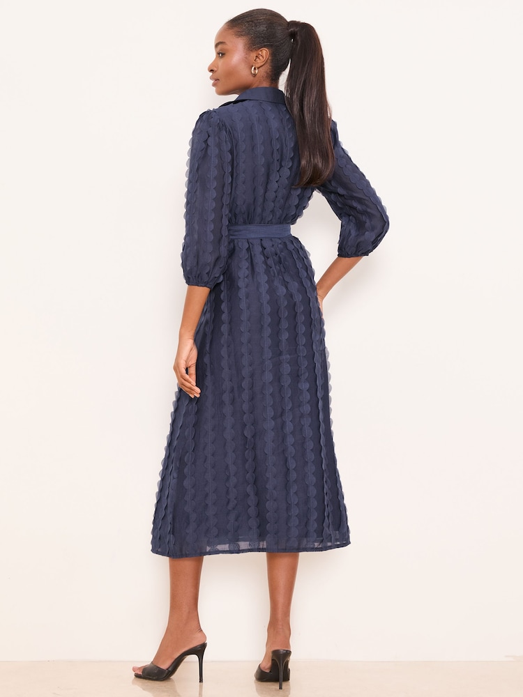 Lipsy Navy Textured Midi Shirt Dress - Image 4 of 4 Lipsy Navy Textured Midi Shirt Dress - Image 4 of 4