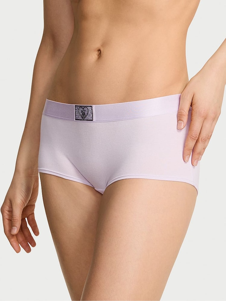 Victoria's Secret Perfume Purple Short Logo Cotton Heart Shine Patch Knickers - Image 1 of 2