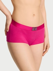 Victoria's Secret Pop Pink Short Logo Cotton Heart Shine Patch Knickers - Image 1 of 2
