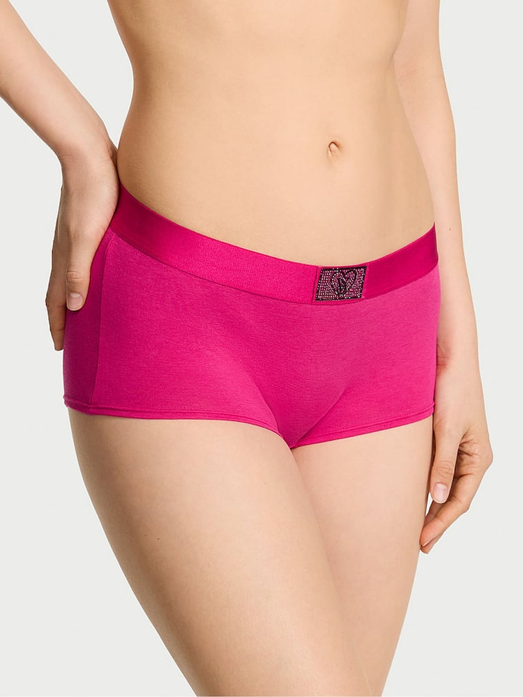 Victoria's Secret Pop Pink Short Logo Cotton Heart Shine Patch Knickers - Image 1 of 2
