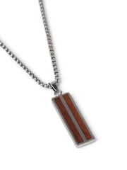 DCK Mens Ανδρικό Ασημί Κολιέ από Ανοξείδωτο Ατσάλι με Ξύλινη Ετικέτα - Εικόνα 2 από 2